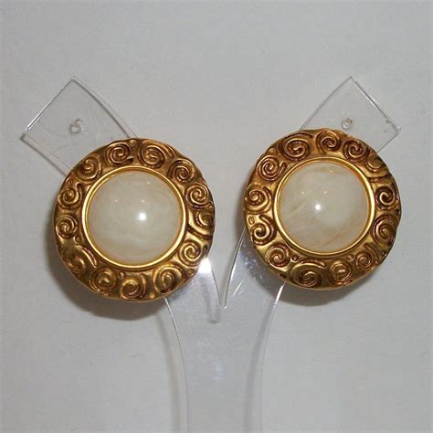 givenchy white metal and glass stone earrings|vintage gold givenchy earrings.